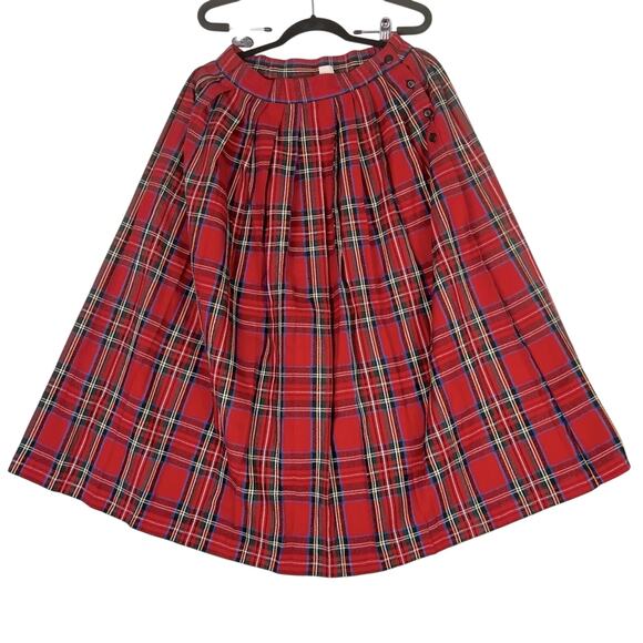 Lloyd New York Skirt Women's Size 10 Red Plaid Tartan Pleated Calf Length Vtg - Picture 1 of 8